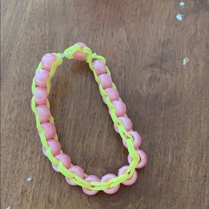 Beaded rubber band bracelet.